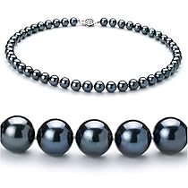 Black 7.5-8mm AAA Japanese Akoya Pearl Necklace 18 inch Princess Length