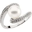 14K White Gold Cultured Pearl and Diamond Ring