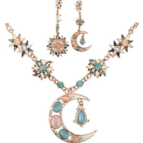 Yantu Charming Jewelry Flower Crystal Moon Necklace & Earrings Set for Women