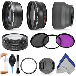 Lens Accessory Kit for CANON PowerShot SX50 HS - Includes: 0.43x Wide Angle and 2.2x Telephoto Lenses + Adapter Ring + Vivitar Filter Kit (UV, CPL, FLD) + Macro Close-Up Set + Collapsible Soft Rubber Lens Hood + Center Pinch Lens Cap + Deluxe Cleaning Kit + MagicFiber Microfiber Cloth