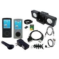 iShoppingdeals - Black/Clearwhite Soft Skin Case + USB Car Charger + USB Wall Charger + USB Data Cable + Audio Video TV Cable + 3.5mm Audio Cable + Black Speaker + Armband + Beltclip + Screen Protector + Fishbone Keychain for Sandisk Sansa View 8GB 16GB