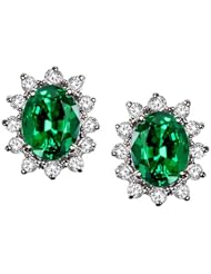 Tommaso Design (tm) Oval 8x6mm Simulated Emerald And Genuine Diamonds Earrings