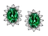 2.75 cts Lab Created Emerald and Genuine Diamonds Earrings - 14kt White or Yellow Gold