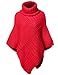 Luna Flower Women's Warm Turtleneck Batwing Sleeve Poncho Sweaters