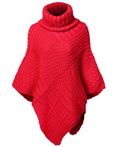 Luna Flower Women's Warm Turtleneck Batwing Sleeve Poncho Sweaters