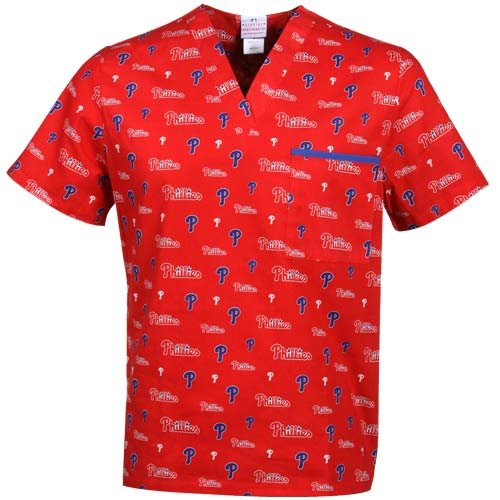 MLB Philadelphia Phillies Red Allover Print Scrub Top (X-Large) at Amazon.com