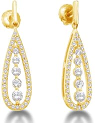 14K White Gold Channel Set Round Diamond Pear Shape Dangle Earrings with Screw Back Closure - (Height = 2mm ; Width = 7mm) - (3/4 cttw)