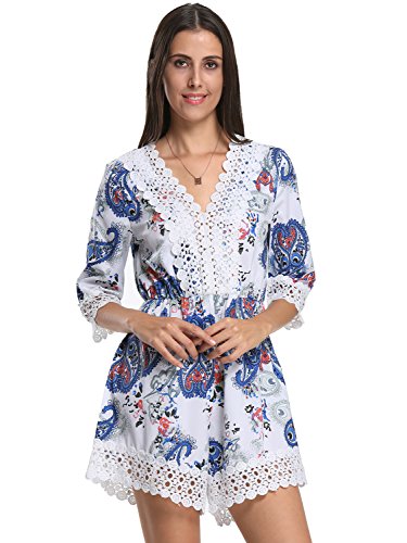 Choies Women's Multicolor V Neck Lace Embellished Paisley Pattern Rompers Playsuits