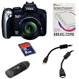 Canon PowerShot SX20IS 12.1MP Digital Camera with 20x Wide Angle Optical Image Stabilized Zoom and 2.5-inch Articulating LCD 5 Items Bundle Kit: Black Digital Camera -3633B001 + 6ft Black Gold Plated Mini HDMI Cable with Ferrite Cord + 8GB SDHC SD Memory Card + Black USB Memory Card Reader + Clear LCD Protector Film