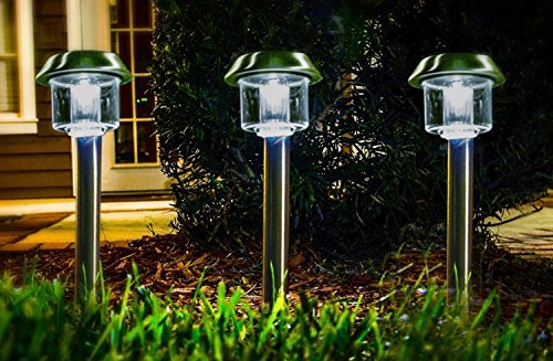 Highgate Solar Accent LED Path Lights, Stainless Steel, Solar-Powered, Set of 6 with Garden Stakes; Easy, Wireless Installation