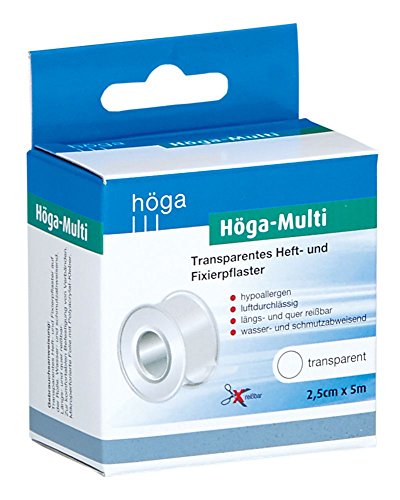 Höga-Multi, transparentes Heft- und Fixierpflaster - 2,5 cm x 5 m - 2er-Pack.