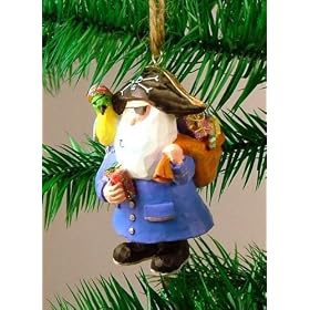 Jolly Roger Pirate Santa Parrot Christmas Ornament