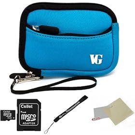 BABY BLUE WITH BLACK TRIM Neoprene Protective Durable Mini Glove Pouch For Sony Alpha Series NEX-5 / NEX-C3 Point And Shoot Digital Camera + Includes a 8GB Micro SD Card with SD Adaptor + Includes a Universal Anti-Glare Screen Protector Guard + Includes an eBigValue TM Determination Hand Strap