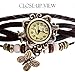 Belle (TM) Strap Butterfly Beads Leather Bracelet Wrist Watch Dark Brown+ Girls Charms Leather Weave +Bag