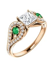 10K Rose Gold Round Cut Diamond and Emerald Ring -- LIFETIME WARRANTY