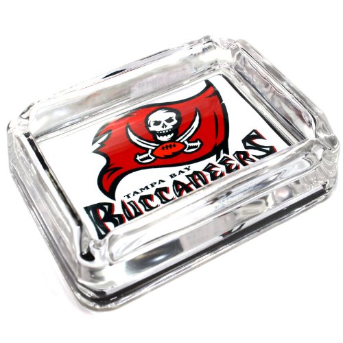 Detail image Tampa Bay Buccaneers Glass Ashtray - Dimensions 3 Inch x 4 Inch - Simulated Black Velvet Botton