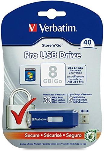 Verbatim 8GB Store 'n' Go PRO USB 2.0 Flash Drive with Encryption, Blue 96316
