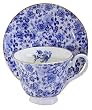 English Bone China Teacup & Saucer Blue Rose Chintz Decor