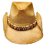 IMAGE OF Raffia Natural Straw Cowboy Hat W/Beaded Hatband