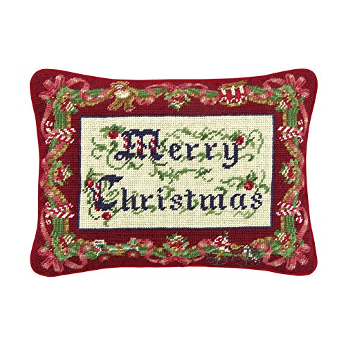12 X 16 Needlepoint Holiday Pillow Merry Christmas And Candy Canes