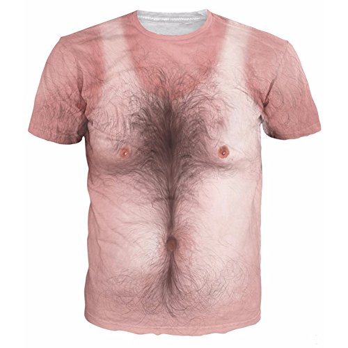 Zeroyoyo Novelty Unisex Funny 3D Hairy Chest Print Casual Short Sleeves T-shirt