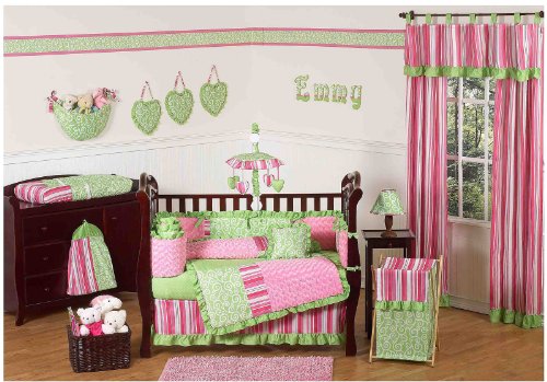 Pink and Green Olivia Girls Boutique Baby Bedding 9pc Crib Set product image