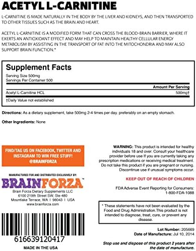 Brain Forza's Pure Acetyl L-Carnitine (ALCAR) Powder Bulk (250g)