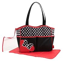 Disney Minnie Mouse Dots And Bows 4 Poster Tote Diaper Bag, Black/White/Red
