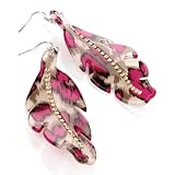Minerva Collection Animal Print Leaf Drop Pierced Fashion Earrings Pink