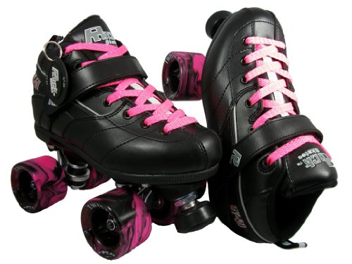 Sure Grip Rock GT50 Black Boots with Black & Pink Twister Wheels and Pink Laces Mens Boys Ladies Womens Girls Kids Childrens Youth Quad Speed Roller Skates