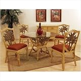 Cancun Palm 5 Piece Indoor Rattan Dining Set with Arm Chairs in Natural Finish Fabric: Resort Life Multi