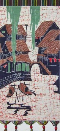 Batik Folk Art Painting 13x24" Miao Hmong Artist #403B