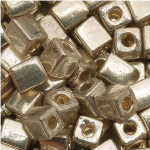 Miyuki 4mm Glass Cube Beads Metallic Silver #1051 