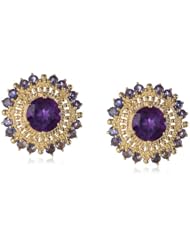 18k Gold Over Sterling Silver Round Amethyst and Iolite Earrings