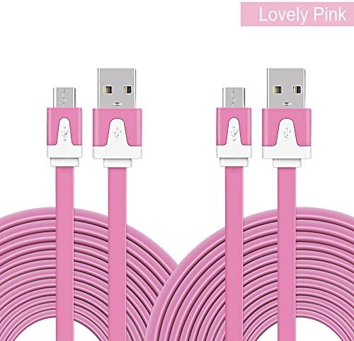 Foolly 2-Pack 6ft USB 2.0 Cable Flat Fast Charge &amp; Data Sync for Android Phones (Pink)