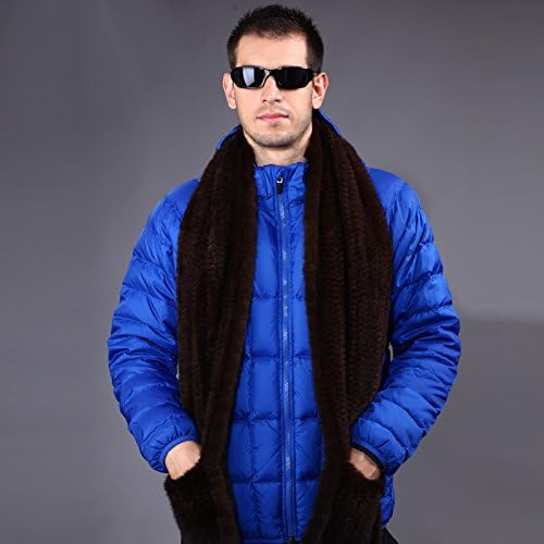 Mingxin mens real mink fur knit long length warm scarf pockets shawl stole