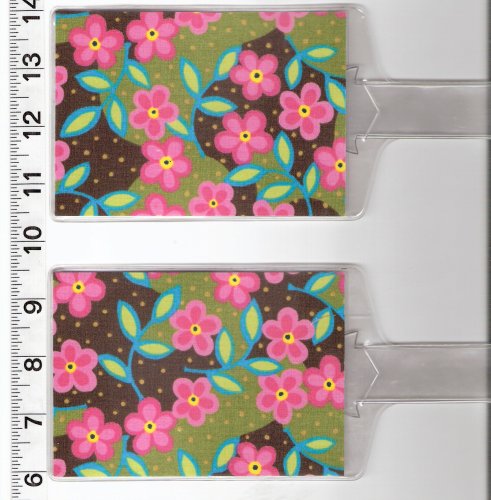 Set of 2 Luggage Tags Made with Pink Retro Flower Fabric