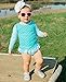 RuffleButts® Infant / Toddler Girls Aqua Striped Polka LS Rash Guard Bikini