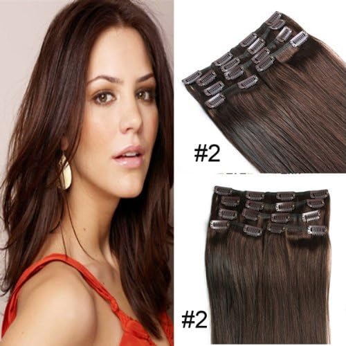 YEWIG 22" #2 7pcs 70g Straight 100% Remy Real Human Hair Clips In/On Hair Extensions hairpiece