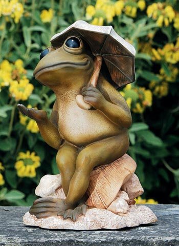 Childrens Toyshop  Outdoor Living : Seated Frog with Umbrella Garden Sculpture / Ornament / Water Feature