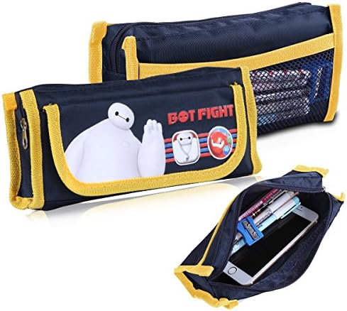 Pencil Case,Jakpopin Baymax Canvas Pencil Case School Student Pen Bag Ball Pen Holder Keeper Zipper Storage Stationery Organizer Bag Disney Pencil Pouch for Boys Girls Kids Writing Case Yellow