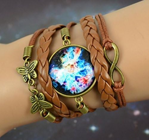 New Multilayer Braided Bracelet Bangles Milky Way Galaxy Cabochon Infinity Charms Wristband Cuff Leather Bracelet