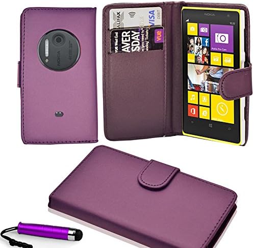 Nokia Lumia 1020 Synthetic Leather Wallet Case Cover Free Screen Protector & Stylus (Purple)