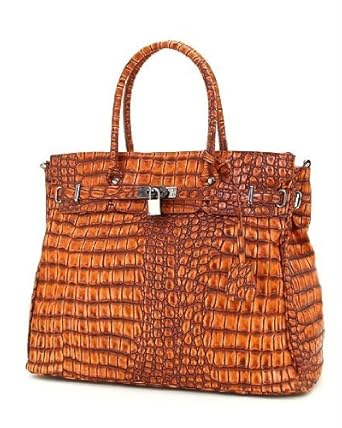 Tan Large Crocodile Print Shoulder Handbag for Women