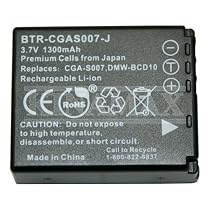Kinamax 1300mAh S007 / CGA-S007 / CGR-S007 / DMW-BCD10 Replacement Battery for Panasonic Lumix DMC-TZ1, DMC-TZ2, DMC-TZ3, DMC-TZ4, DMC-TZ5