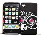 Black with White Skater Gothic Skull Rubber Texture Apple iPhone 4 Gen 4th  ....