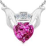 CANDYGEM 925 Sterling Silver Hands Holding Heart Celtic Claddagh Pendant with a Large 2 cts. Lab Created Pink Sapphire. Free 18inch Gold Plated Silver Chain. Free High End Gift Box. From the Celtic Love collection by Kelly.