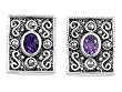 Sterling Silver Earrings with Marcasite and Amethyst CZ - 15mm