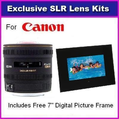 Sigma 4.5mm f/2.8 EX DC HSM Circular Fisheye Lens For Canon Rebel XT XTi 350D 400D 50D XSI XS T1I T2I 5D 10D 20D 30D 450D 1000D Includes 7 Inch MultiMedia Digital Picture Frame