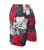 Boys Swim Trunks with pockets. Black/White/Red Floral Sizes M-SM